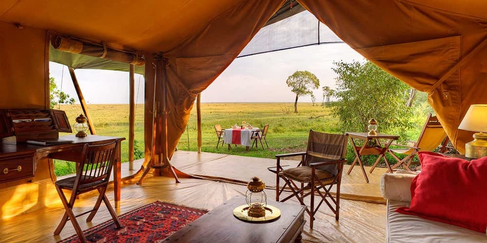 Luxury safari lodge tent interior